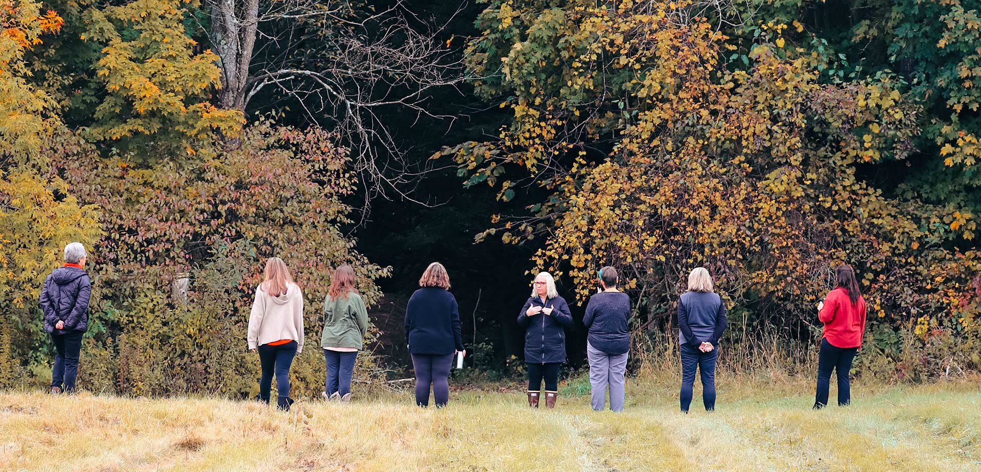 Meeting outdoors at Sugar Hill Farms