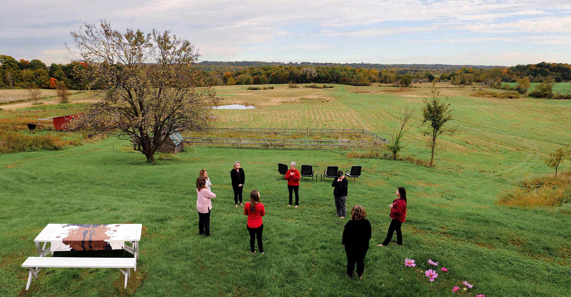 Meeting on the lawn at Sugar Hill Farms